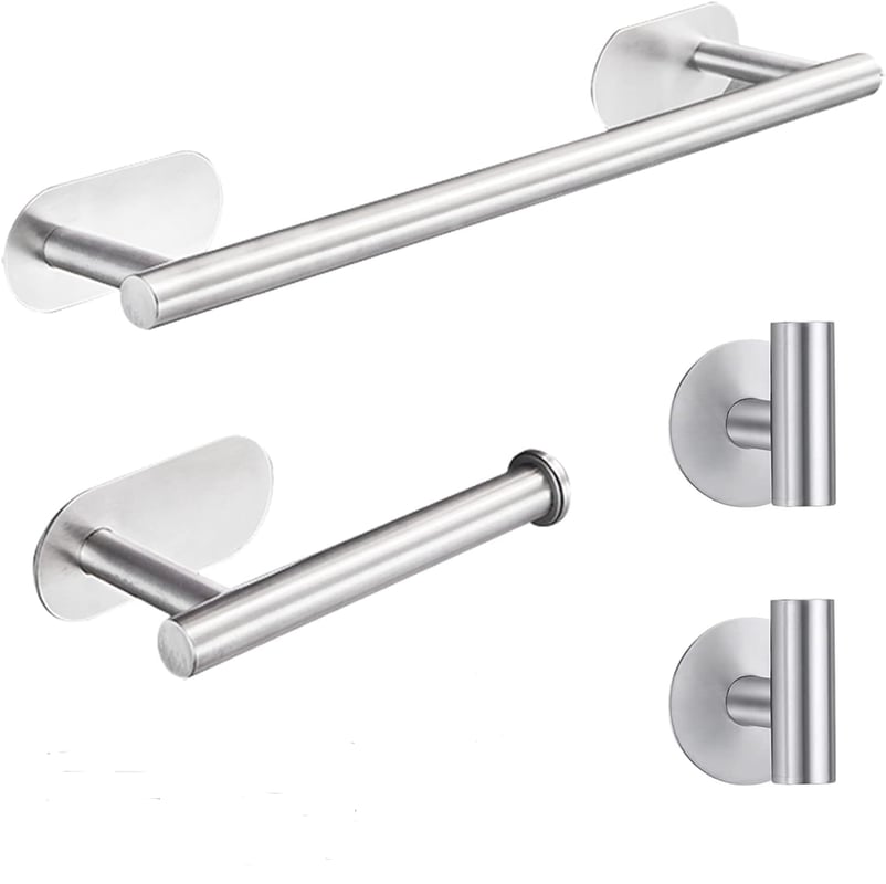 Zestaw akcesoriów łazienkowych 4-częściowy, uchwyt na papier toaletowy ze stali nierdzewnej, srebrny haczyk