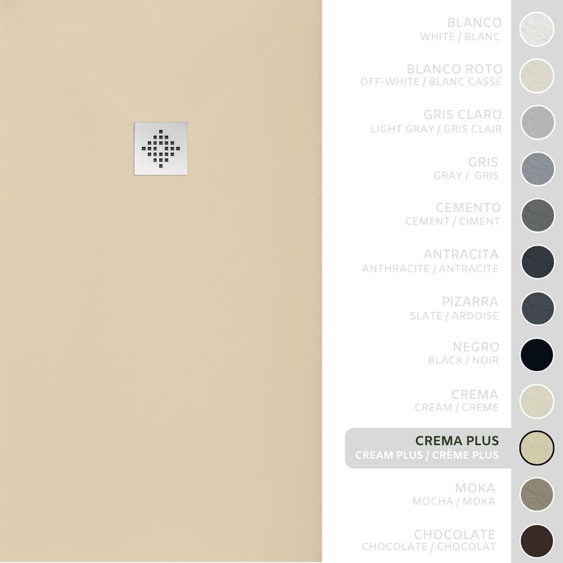 SOULHOME Brodzik prysznicowy– Żywica– Gel Coat– Gładka/Kamienna tekstura – Antypoślizgowy – Kolor intensywnie kremowy – 80x80- Niski 3 cm– Standard
