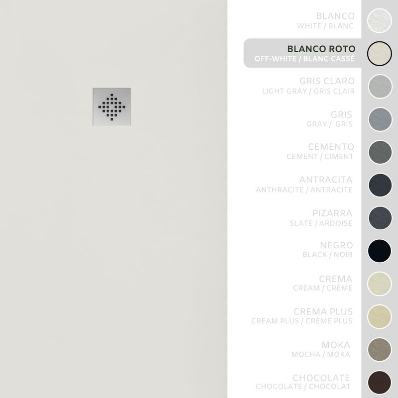 SOULHOME Brodzik prysznicowy– Żywica– Gel Coat– Gładka/Kamienna tekstura – Antypoślizgowy – Kolor złamana biel – 90x80- Niski 3 cm– Standard