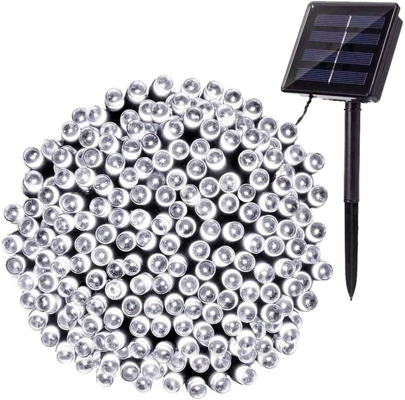 Zewnętrzne lampki solarne, 22 m, 200 diod LED, wodoodporne, do choinek i ozdób ogrodowych, chłodne białe światło