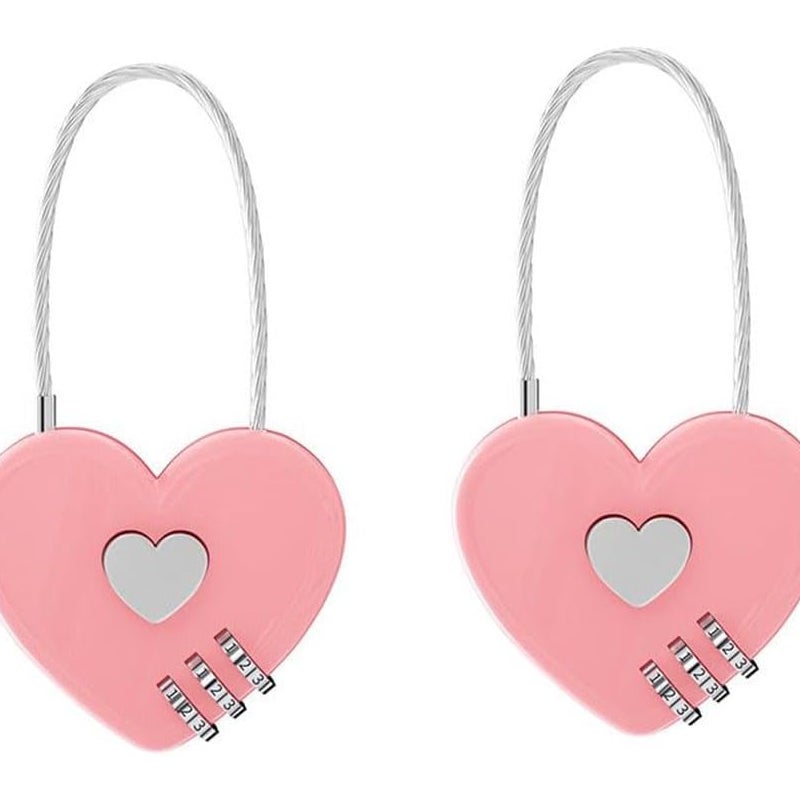 Zestaw 2 kłódek szyfrowych – Kłódki przenośne w kształcie serca do plecaków i szkatułek na biżuterię (różowe)