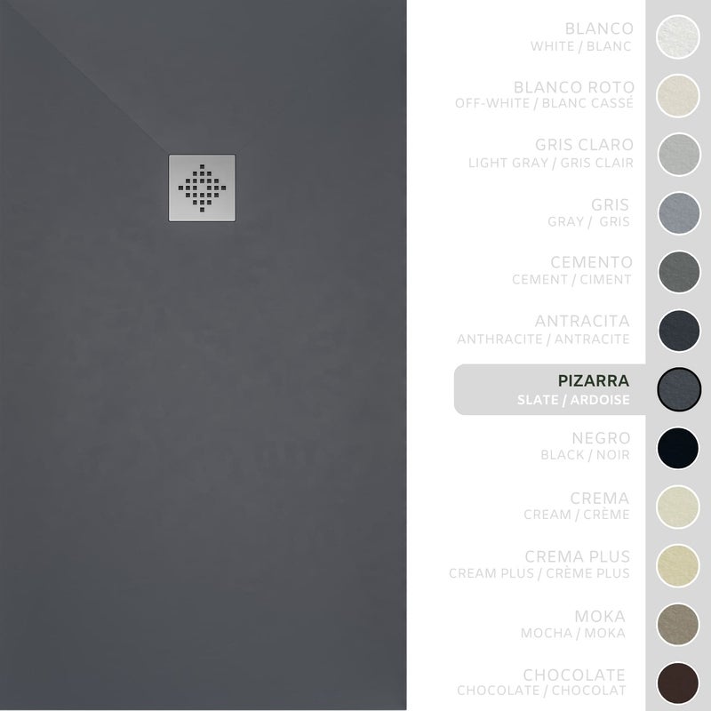 SOULHOME Brodzik prysznicowy– Żywica– Gel Coat– Gładka/Kamienna tekstura – Antypoślizgowy – Kolor łupkowy – 220X90- Niski 3 cm– Standard