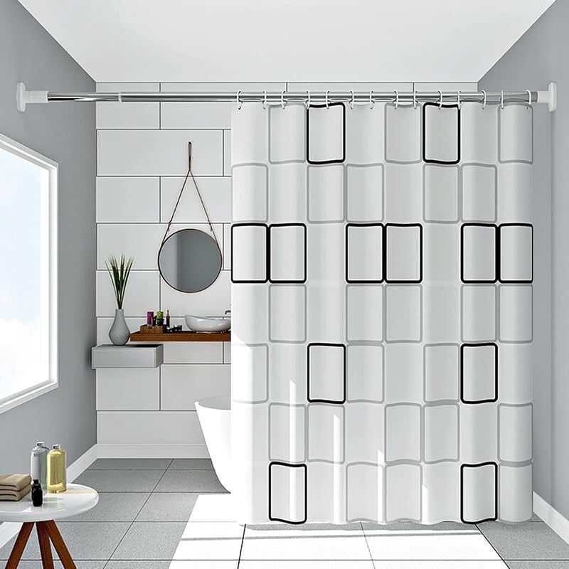 Czarno-biała zasłona prysznicowa w kratkę do wanny, wodoodporna, odporna na pleśń, zmywalna, z haczykami, 200 cm x 240 cm