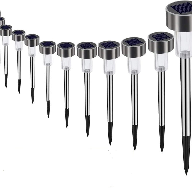 Zestaw zewnętrznych lamp solarnych do ogrodu, 12 diod LED ze stali nierdzewnej, wodoodpornych, do ścieżek trawnikowych (światła kolorowe)