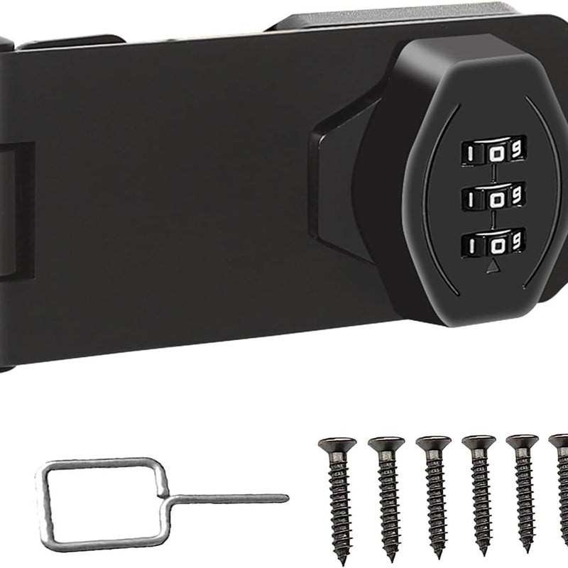 Zamek szyfrowy, zamek wewnętrzny do drzwi szafkowych, stodołowych i garażowych, 4 cale, czarny