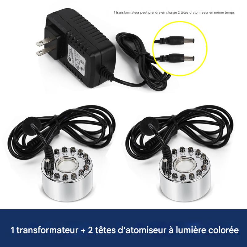 Nawilżacz ultradźwiękowy z dwiema głowicami, głowicami rozpylającymi światło jedno- lub dwukolorowe + transformator, duży strumień mgły