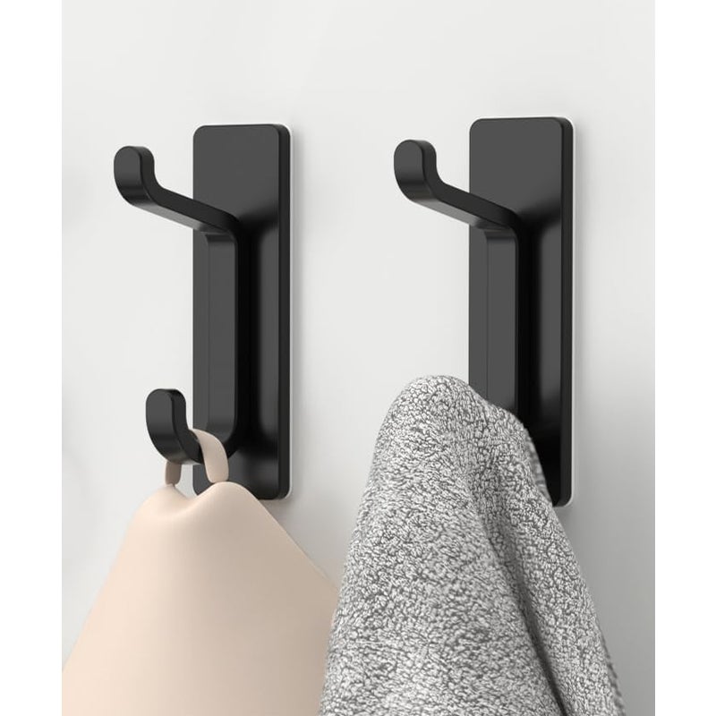 Hak ścienny, wieszak na ręczniki łazienkowe, wieszak na ubrania, montowany na ścianie, nie wymaga wiercenia, czarny, 2 sztuki