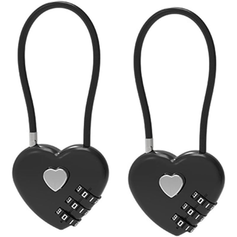 Zestaw 2 kłódek szyfrowych – Kłódki przenośne w kształcie serca do plecaków i szkatułek na biżuterię (czarne)