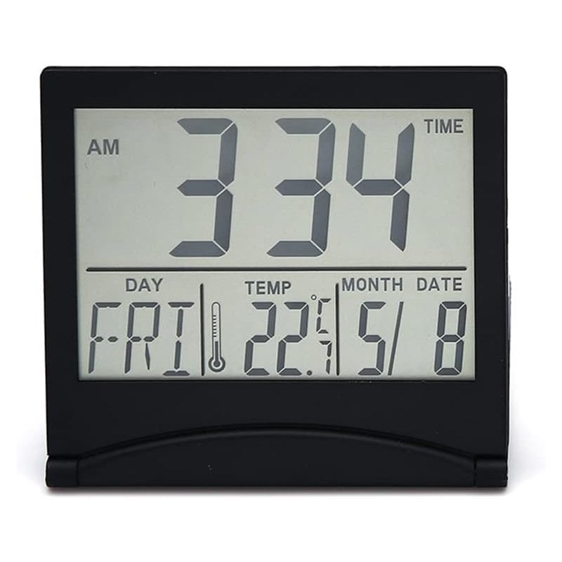 Srebrny cyfrowy budzik z wyświetlaczem temperatury LCD, zegar biurkowy (czarny)