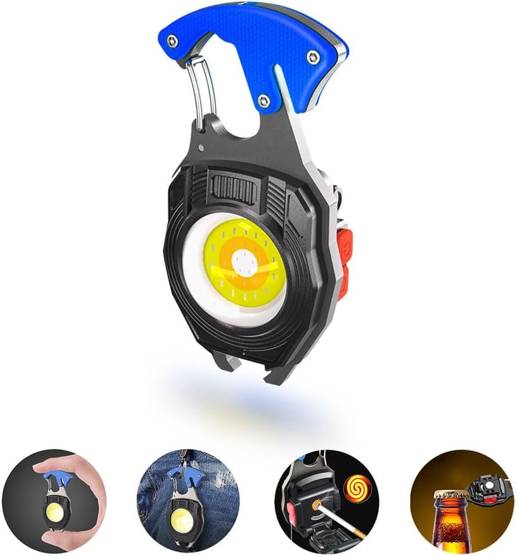 Miniaturowa latarka LED na breloku, wodoodporna lampa inspekcyjna, ładowana przez USB, niebieska