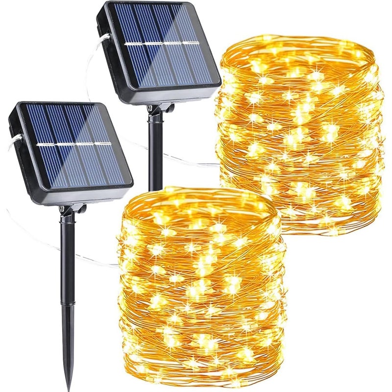 Zewnętrzne lampki solarne, 12 metrów, 100 diod LED, 8 trybów, wodoodporne, odpowiednie na patio, do ogrodu, domu i dekoracji