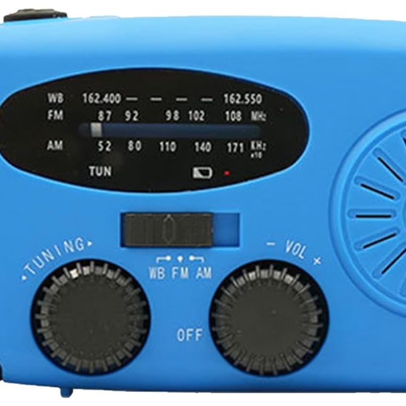 Radio pogodowe z korbką, akumulatorowe, AM/FM, 2000 mAh, zasilane energią słoneczną, z oświetleniem LED, do przetrwania w pomieszczeniach i na kempin