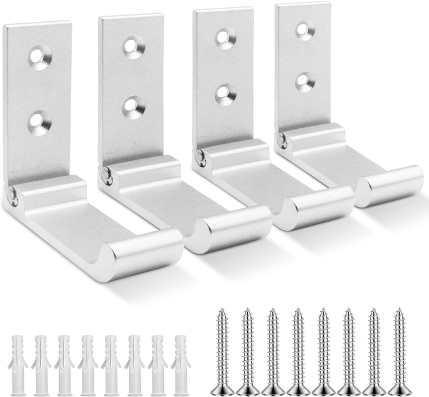 Hak ścienny składany, uchwyt ścienny, hak niewidoczny (ze śrubami), wieszak na ręczniki (srebrny) 4 sztuki