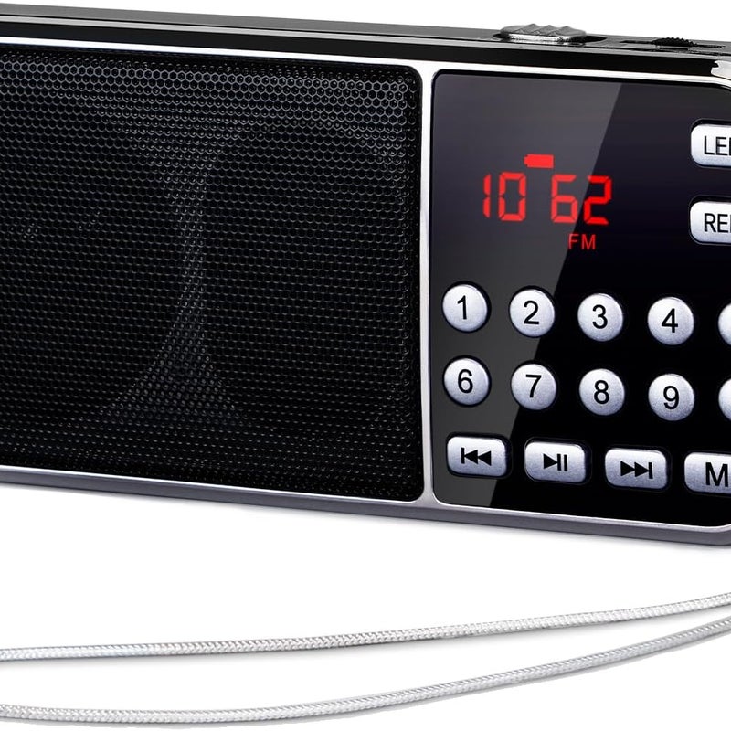 Radio przenośne, radio FM 3 W, latarka LED 1 x 200 mAh, akumulator, kompatybilne z MP3/AUX/USB/TF, czarne
