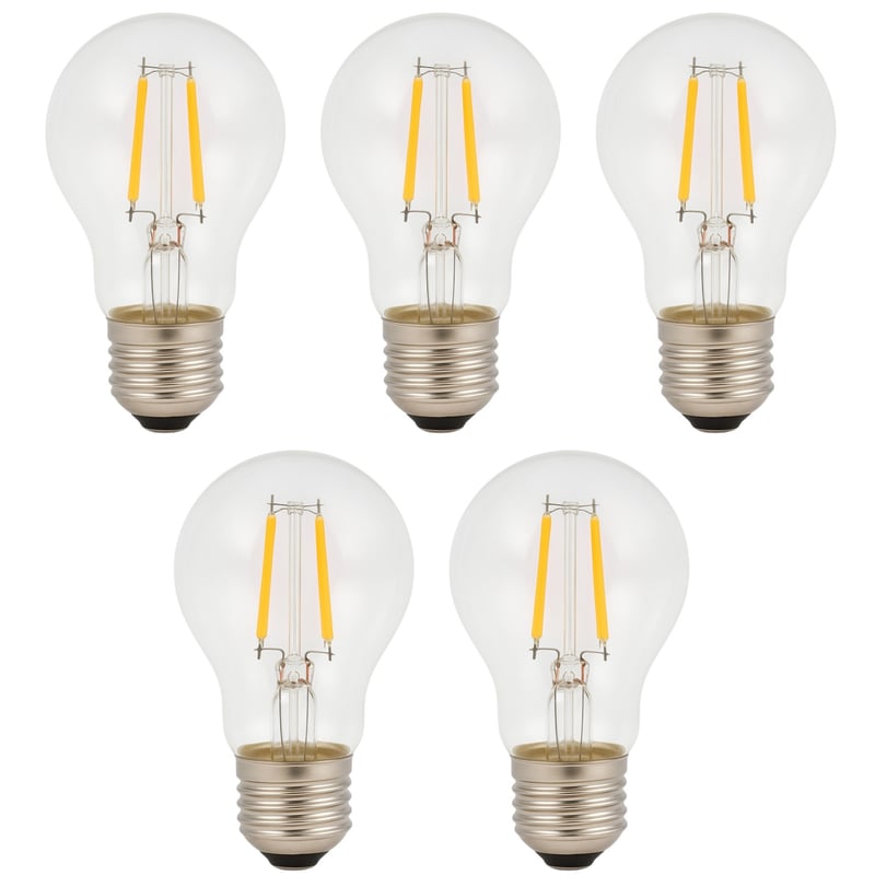 Zestaw 5 sztuk żarówek LED A60 E27 z żarnikiem 4 W 550 lm, przezroczystych i w stylu vintage. Ciepłe światło 2700 K.