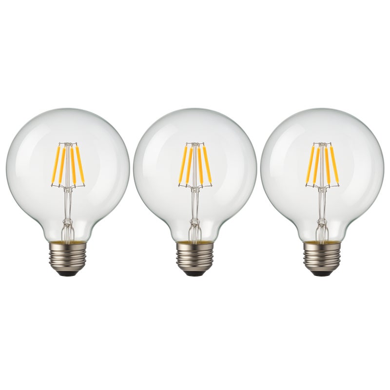 Zestaw 3 sztuk żarówek LED Globo G125 E27 z żarnikiem 8 W 800 lm, przezroczystych i w stylu vintage. Ciepłe światło 2700 K.