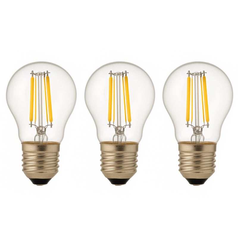 Zestaw 3 sztuk żarówek LED G45 E27 z żarnikiem 4 W 470 lm, przezroczystych i w stylu vintage. Ciepłe światło 2700 K.