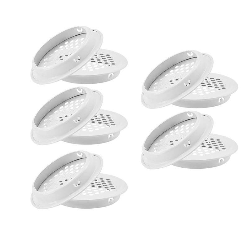 Kratka wentylacyjna okrągła, otwory wentylacyjne ze stali nierdzewnej, rozstaw montażowy 53 mm, biała, 10 szt. (płaska)