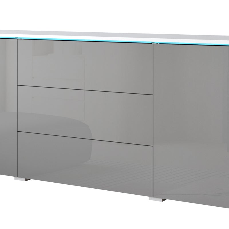 Komoda VEVE 150 cm w kolorze biały/szary połysk .
