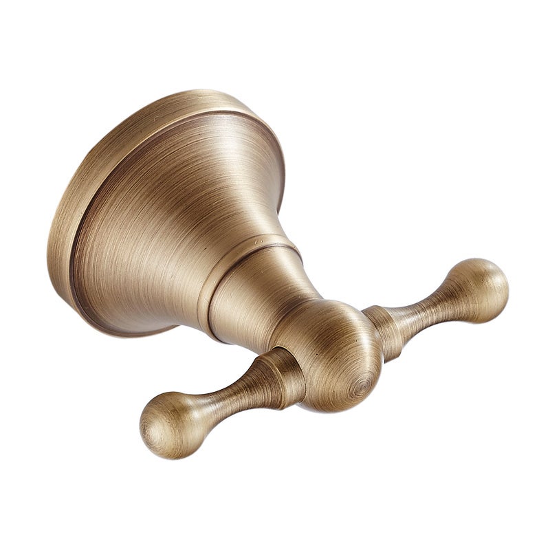 Wieszak ścienny na ubrania i ręczniki z mosiądzu, podwójny haczyk (brąz antyczny)