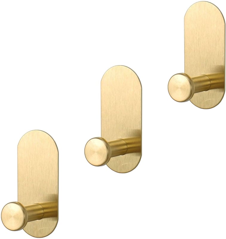 Mocno klejące haczyki na ręczniki, wodoodporne haczyki prysznicowe ze stali nierdzewnej (szczotkowane złoto, zestaw 3 szt.)