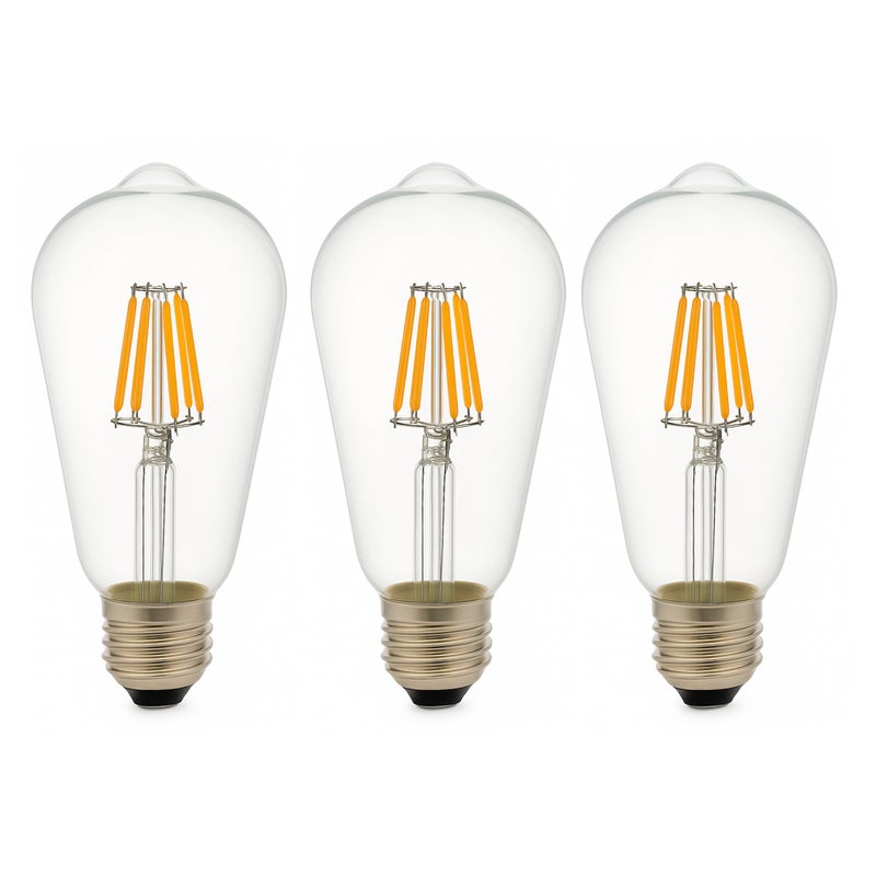 Zestaw 3 sztuk żarówek LED ST64 E27 Edison z żarnikiem 8 W 820 lm, przezroczystych i w stylu vintage. Ciepłe światło 2700 K.