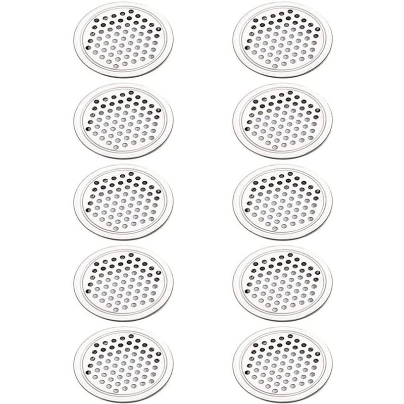 Kratki wentylacyjne okrągłe, kratki wentylacyjne ze stali nierdzewnej, rozstaw montażowy 53 mm, srebrne, 10 szt. (płaskie)