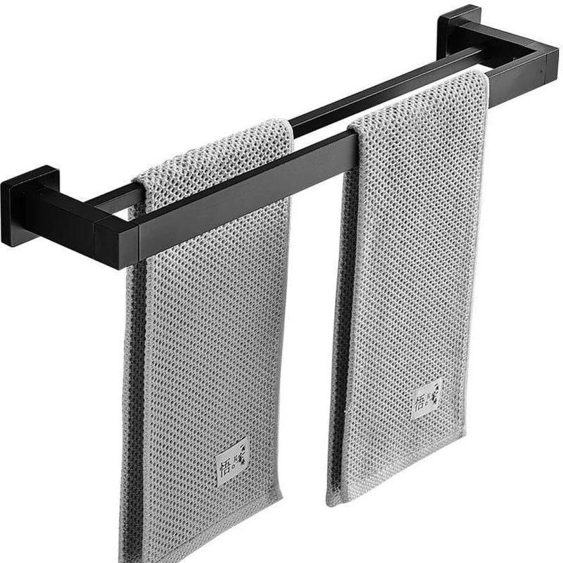 Matowy czarny podwójny wieszak na ręczniki, aluminiowy dystans ścienny, 2 drążki, półka łazienkowa, akcesoria łazienkowe, 40 cm