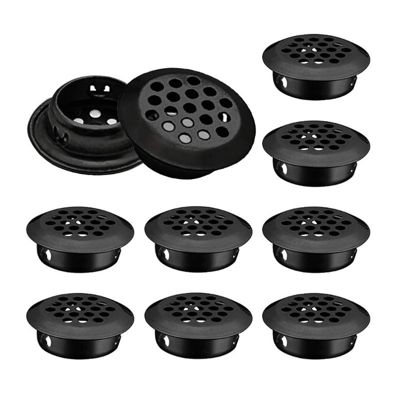 Kratka wentylacyjna okrągła, otwory wentylacyjne ze stali nierdzewnej, rozstaw montażowy 25 mm, czarna, 10 szt. (wypukła)