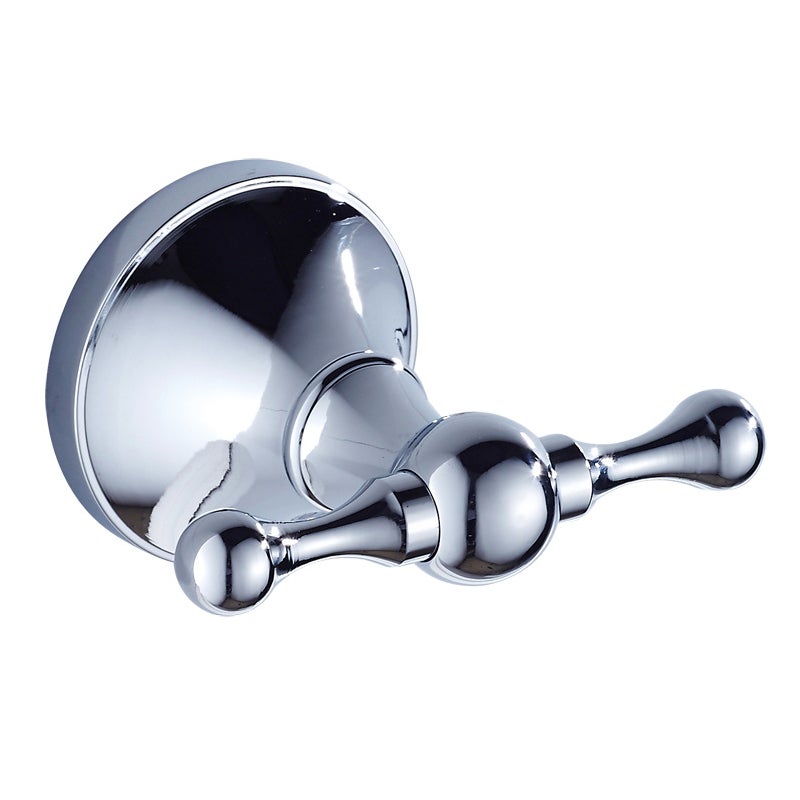 Haczyk ścienny mosiężny, wieszak na ręczniki, podwójny (chrom)