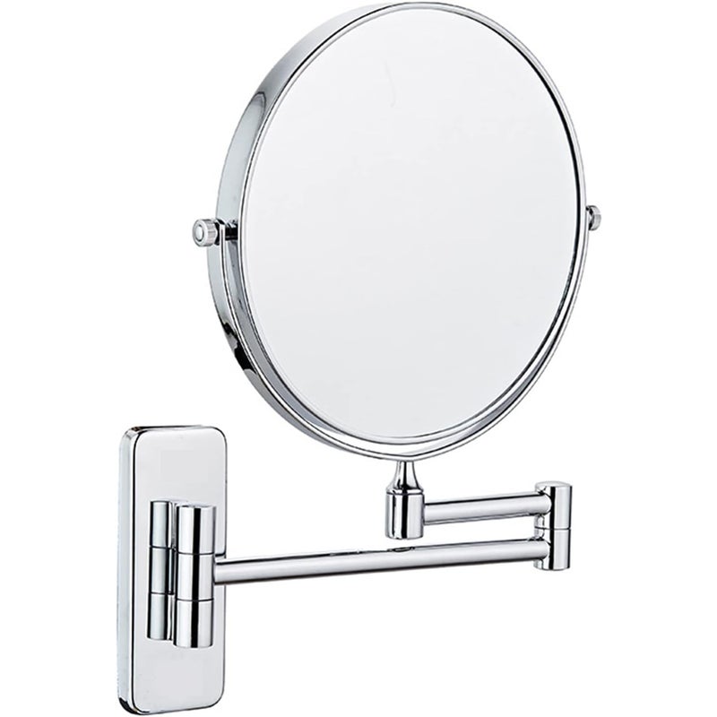Lustro do makijażu montowane na ścianie, powiększenie 5x, obrotowe i wysuwane o 360°, wykończenie chromowane, średnica 20 cm