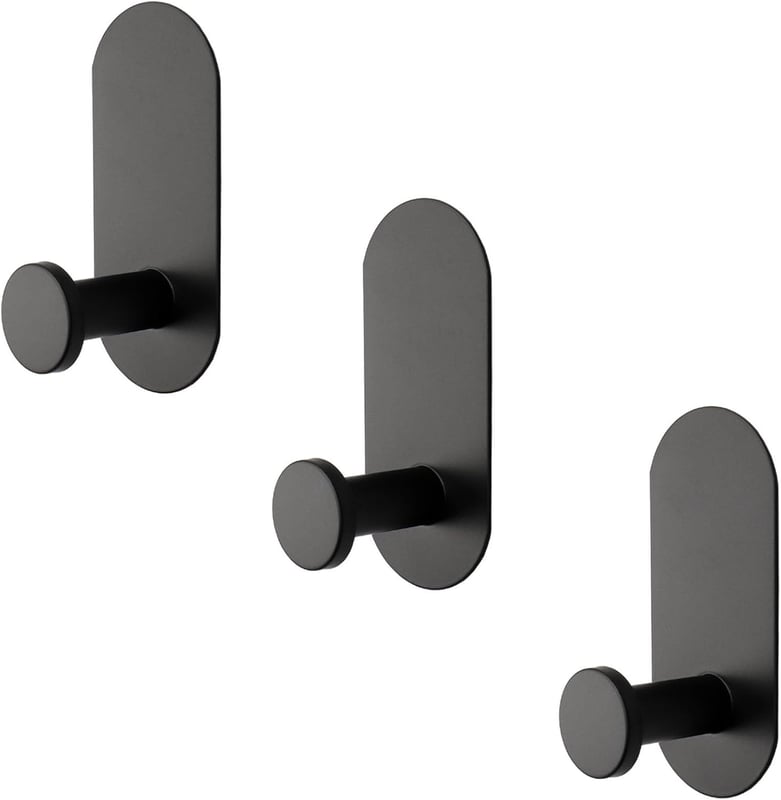 Mocno klejący wieszak na ręczniki, wodoodporny wieszak prysznicowy ze stali nierdzewnej (czarny, zestaw 3 szt.)