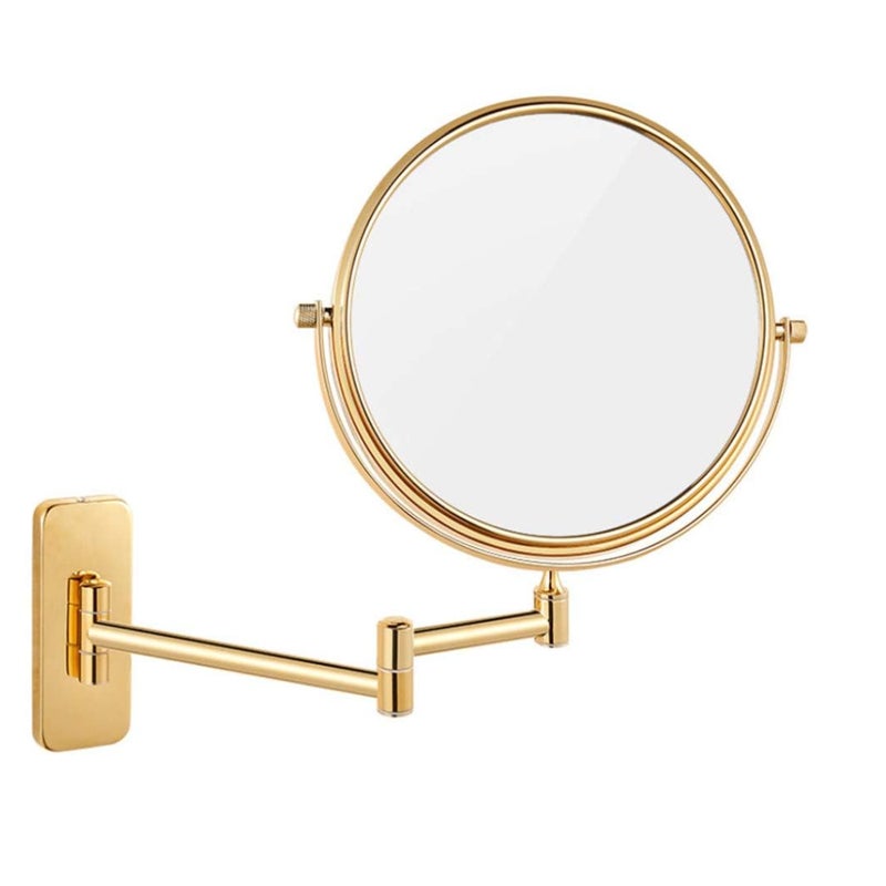 Lustro do makijażu montowane na ścianie, powiększenie 10x, obrotowe i wysuwane o 360°, złote, średnica 20 cm