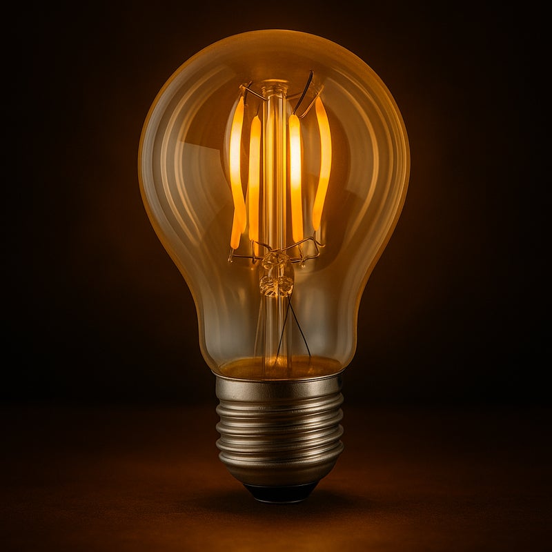 Żarówka LED A60 E27 z żarnikiem 4 W 460 lm 460 lm, wykończenie w stylu vintage w kolorze bursztynowym. Ciepłe światło 2700 K.