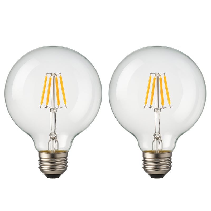 Zestaw 2 sztuk żarówek LED Globo G125 E27 z żarnikiem 8 W 800 lm, przezroczystych i w stylu vintage. Ciepłe światło 2700 K.