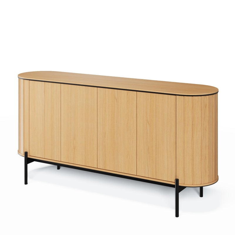 Duża komoda czterodrzwiowa ROTTO z zaokrąglonymi bokami na czarnych nóżkach – elegancki design