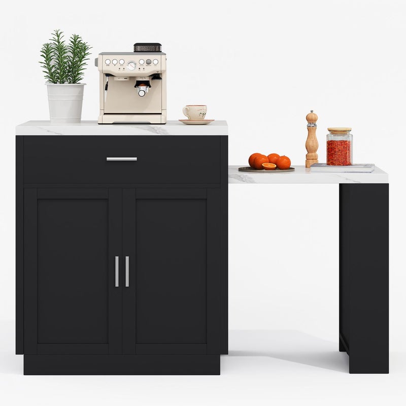 Wyspa kuchenna z rozkładanym stołem dla 2–6 osób, wielofunkcyjne przechowywanie, szuflady i gniazdka