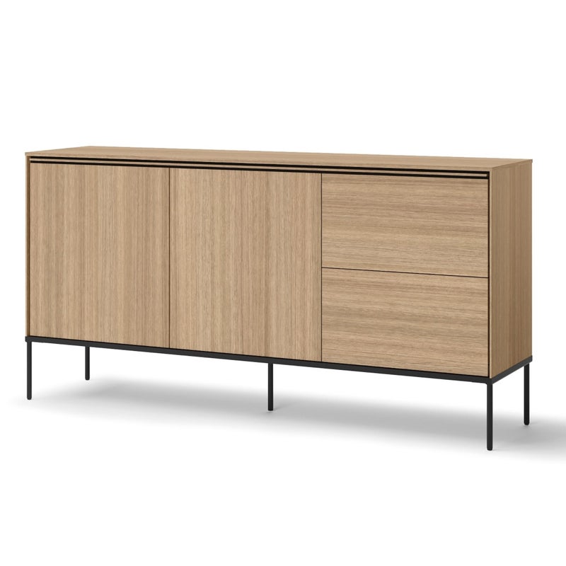 Komoda VISSO szeroka – 2 szuflady, 2 drzwi, czarne metalowe nogi, loftowy design