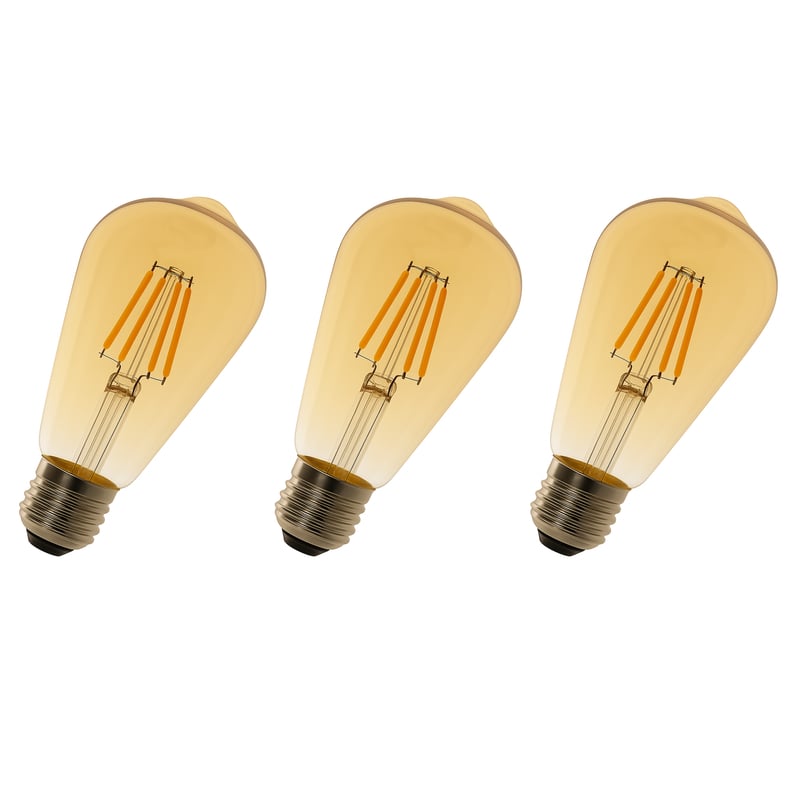 Zestaw 3 sztuk żarówek LED ST64 E27 Edison z żarnikiem 8 W 750 lm, wykończenie w stylu vintage w kolorze bursztynowym. Ciepłe światło 2700 K.