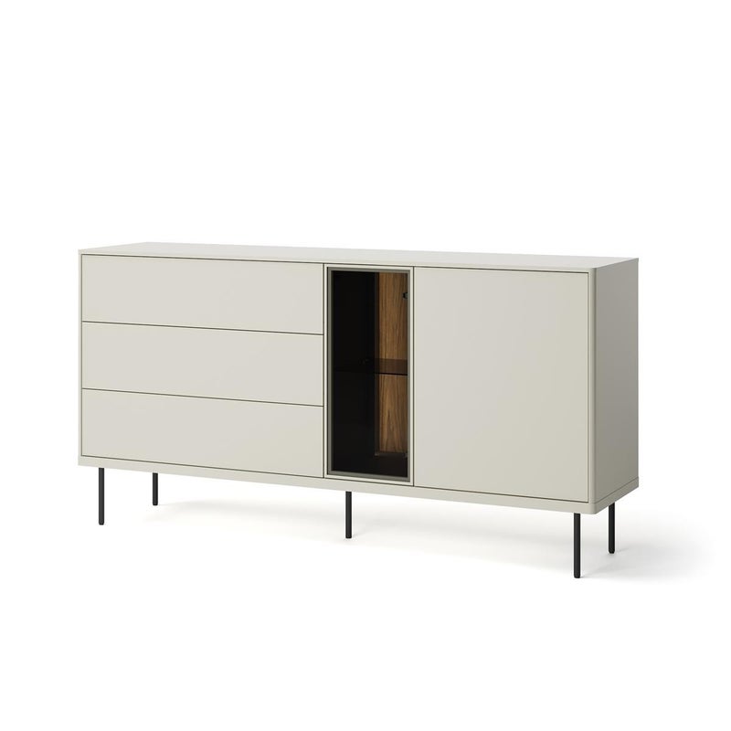 Komoda EPIRO kaszmirowa z LED, szerokimi szufladami i przeszklonym frontem 161 cm – nowoczesny design