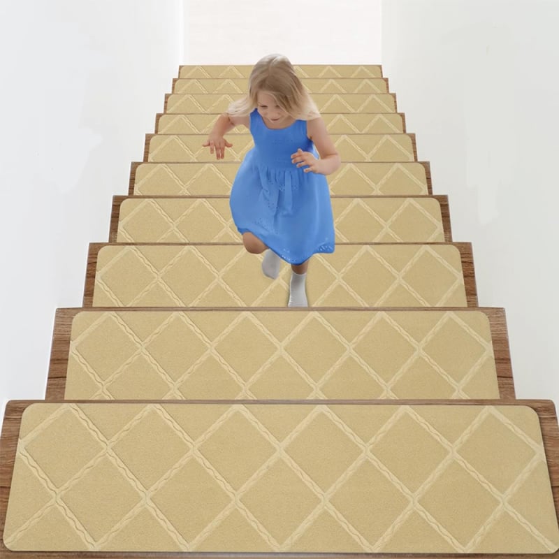 Mata antypoślizgowa, samoprzylepna na schody, odpowiednia dla dzieci i osób starszych, kostki beżowe, 76*20 cm, 10 sztuk