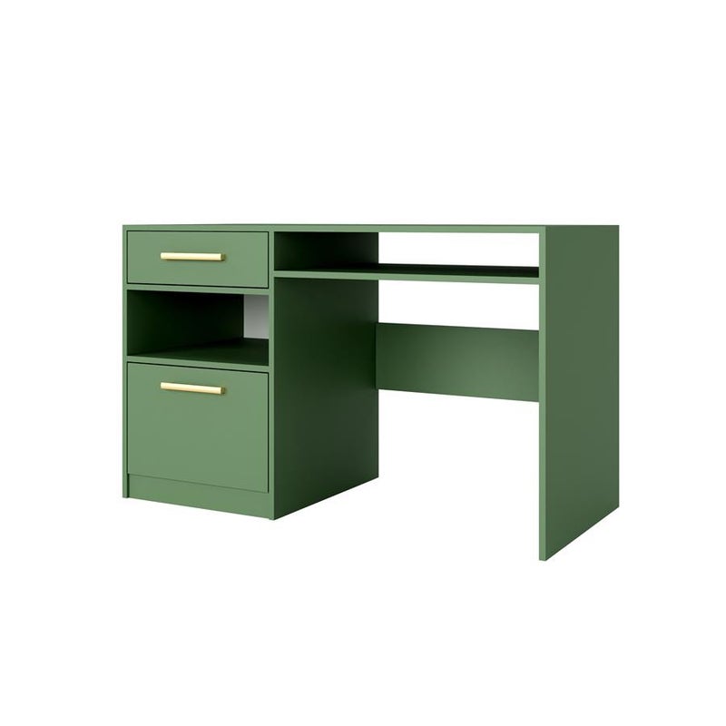 Biurko młodzieżowe BALL II z szufladą i półkami – butelkowa zieleń, 125 cm