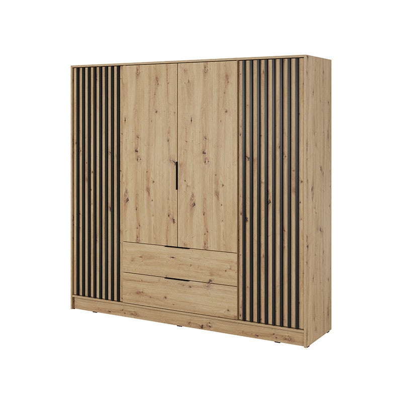 Szafa Nelly 4D dąb artisan z lamelami i szufladami – przestronny i nowoczesny mebel do garderoby