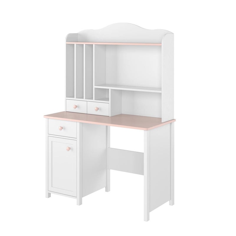 Nowoczesne biurko z nadstawką LUNA – biało-różowe do pokoju dziecięcego
