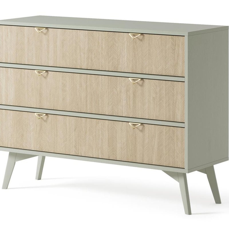 Komoda z 3 szufladami FIRR – Eukaliptus + jodełka, 106 cm, loftowy akcent