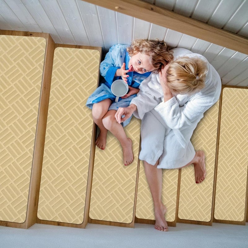 Nakładki na schody antypoślizgowe z klejącym spodem, odpowiednie dla dzieci, osób starszych i małych dzieci, beżowe, w paski, 10 sztuk, 76