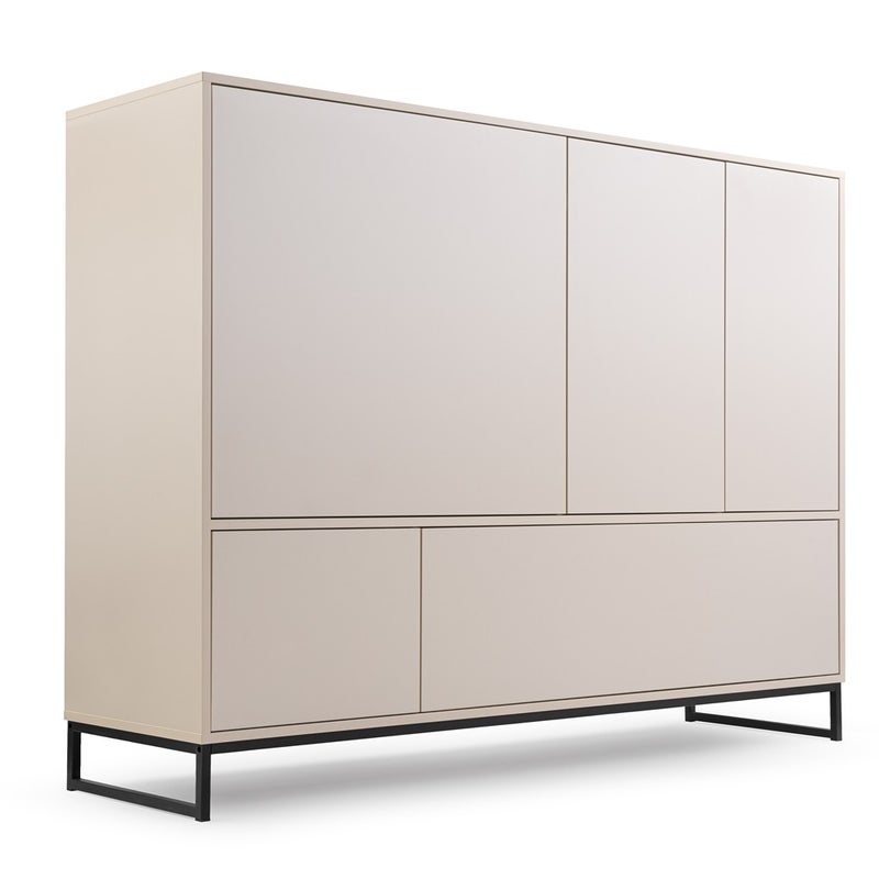 Komoda GENUA beżowa na czarnym stelażu, 8 półek, bez uchwytów PUSH TO OPEN – nowoczesna i przestronna