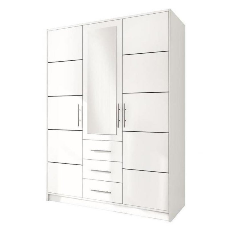 Szafa BALL 147 cm – srebrne uchwyty i lustro, biały, 147 cm