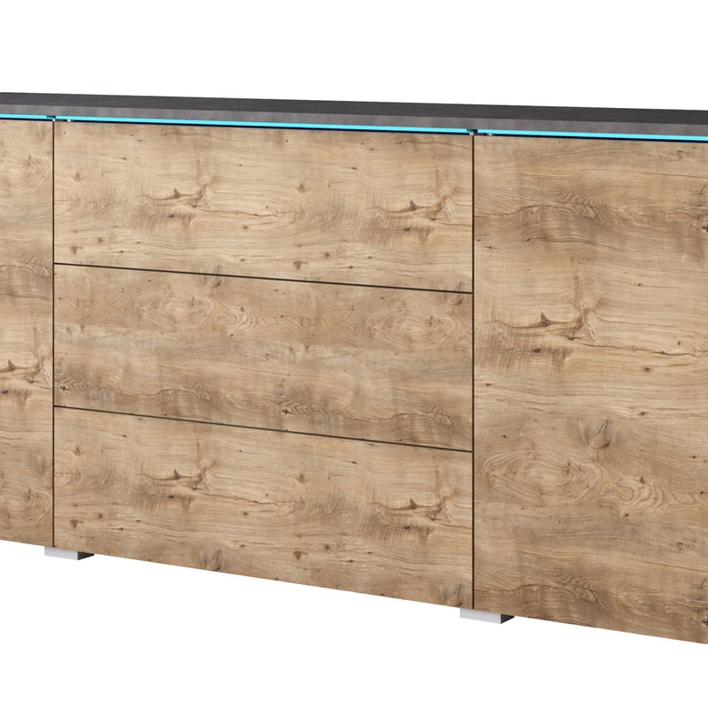 Komoda VEVE 150 cm, matera / kastanien breslau z LED