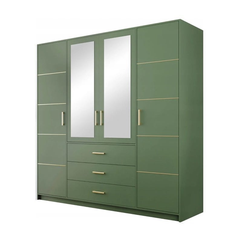 Elegancka szafa BALL II z lustrem – czterodrzwiowa, butelkowa zieleń, 196 cm